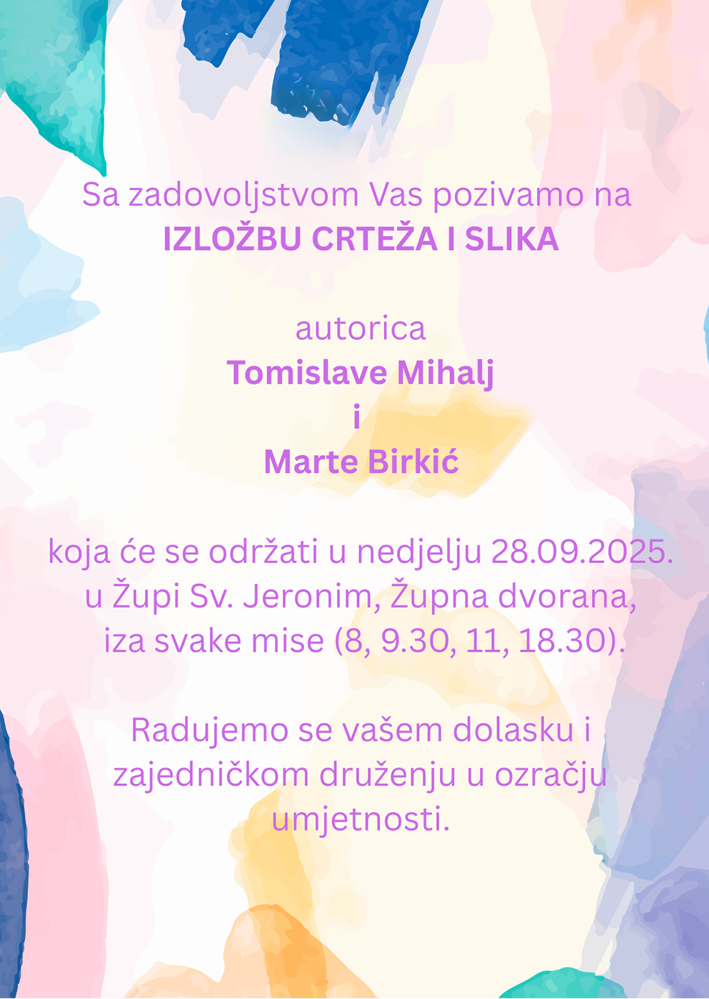 Izložba crteža i slika autorica Tomislave Mihalj i Marte Birkić u našoj župi